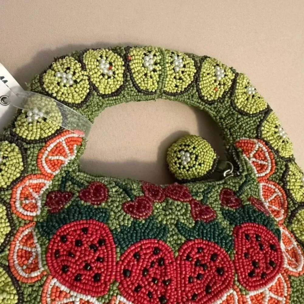 Handcrafted in India Watermelon Beaded Bag Bead Seeds Tik Tok Viral NWT